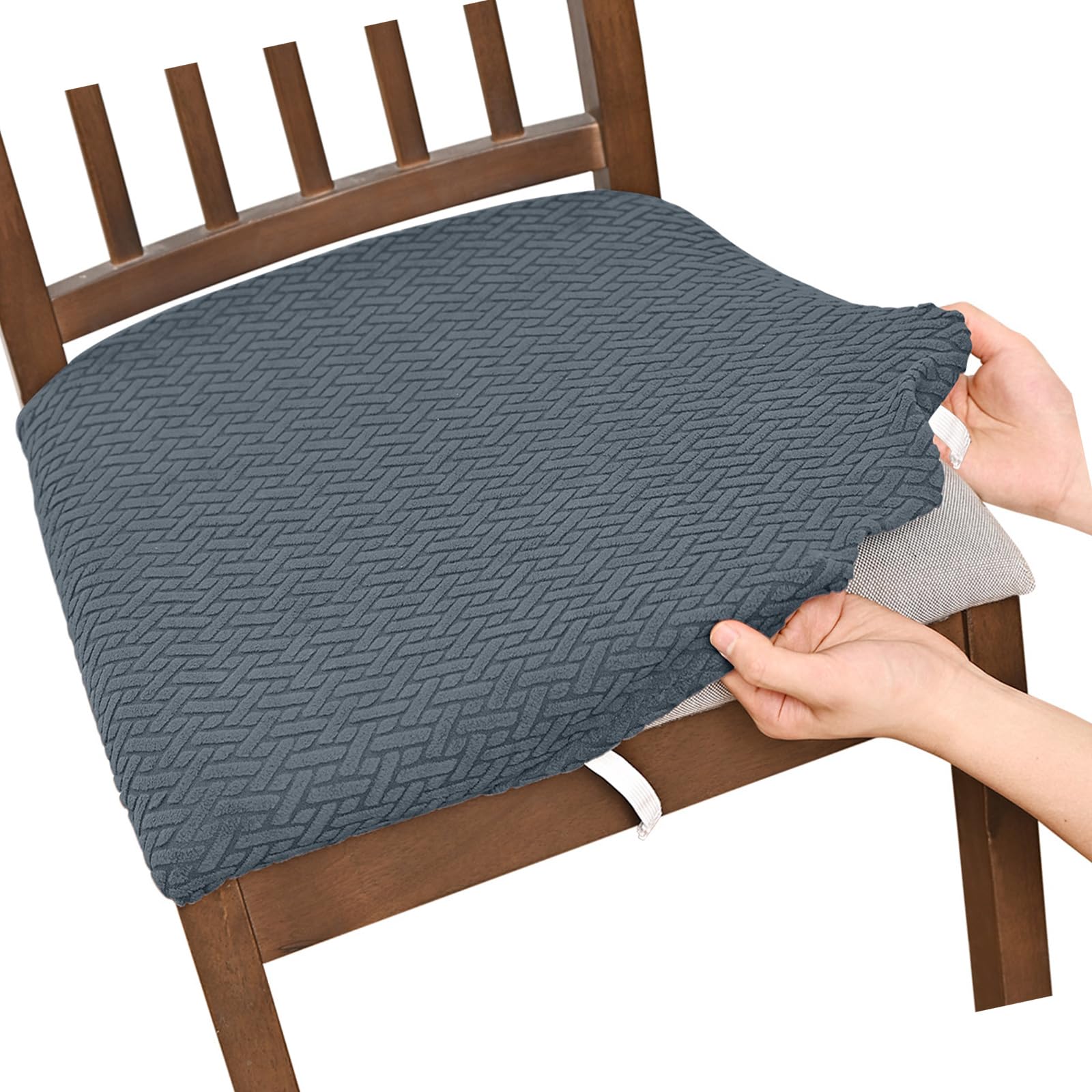 Tsophreniq Dark Gray Stripeds Grids Stretchable Stool Chair Covers Elegant Seats Slipcover For Kitchen And Banquets Seating Fitted Chair Protectors