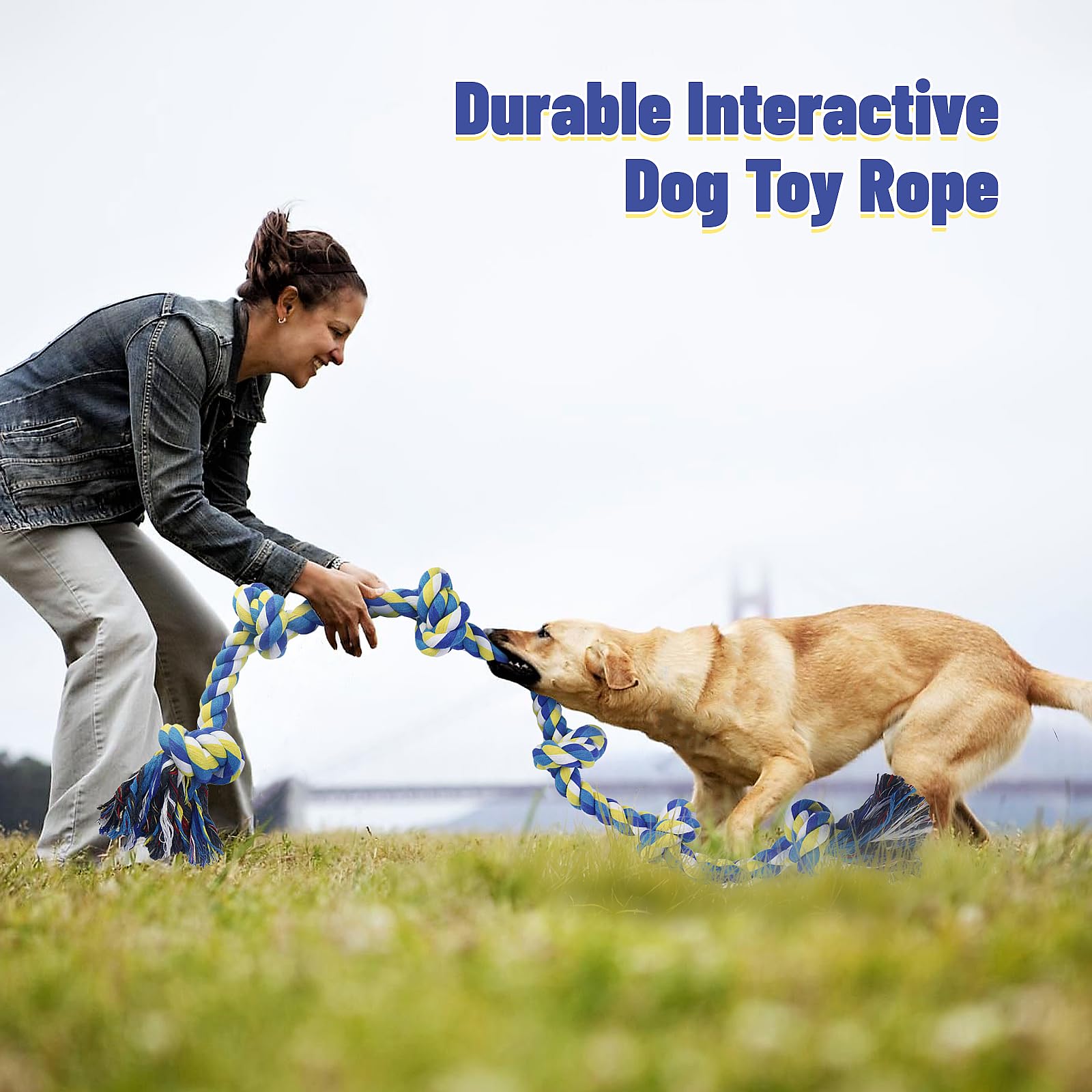 Giocattolo extra per cani, 108 cm, 6 nodi, indistruttibile, resistente, giocattolo da masticare per cani aggressivi, razze medie e grandi