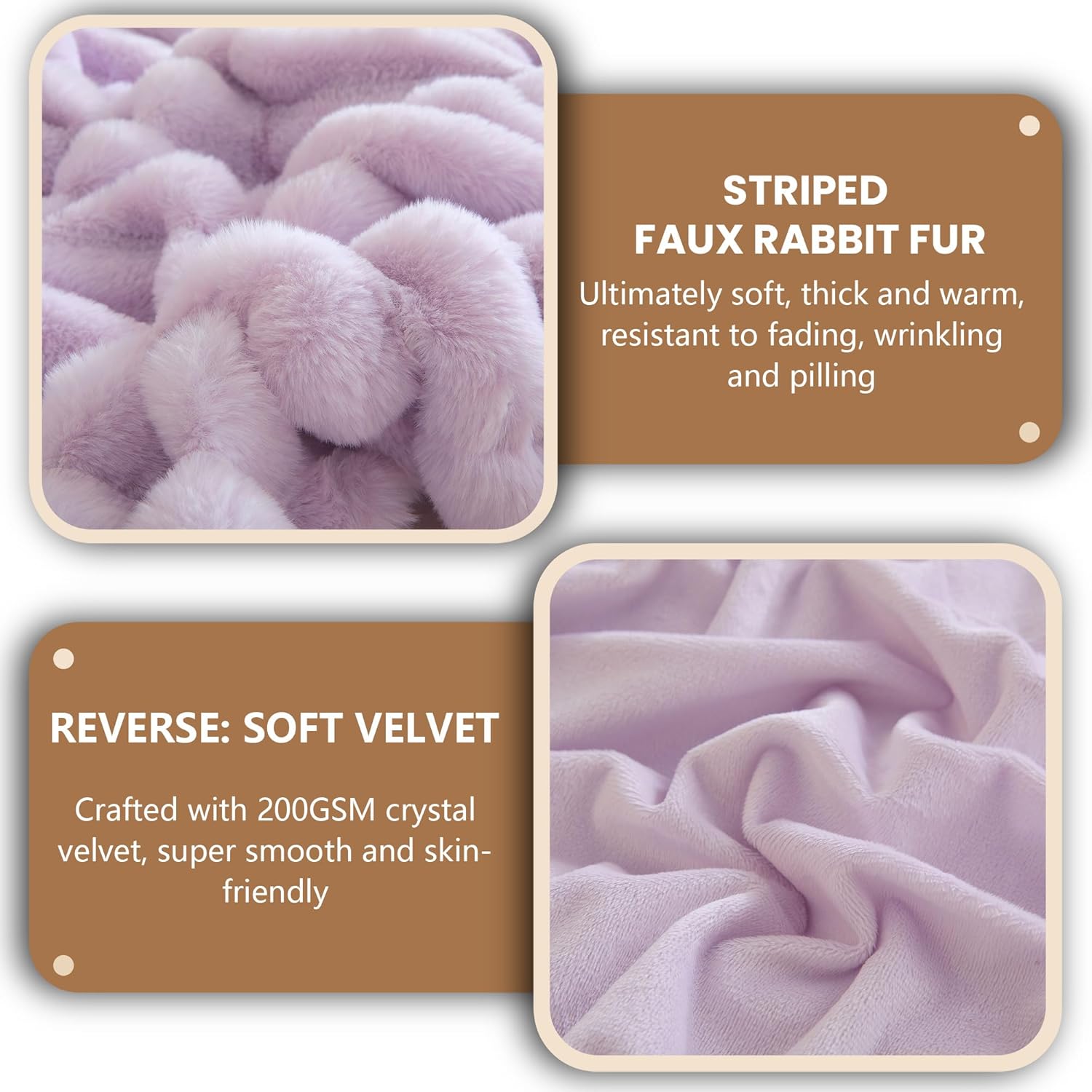 MEGO Fluffy Faux Rabbit Fur Bed Blanket, Soft Wide Stripe Plush Fuzzy Throw for Couch Sofa, Light Purple Shaggy Throw Bedroom Living Room, Large Furry Blanket for Kids Girls Adults, 60x90, Lavender - Image 6