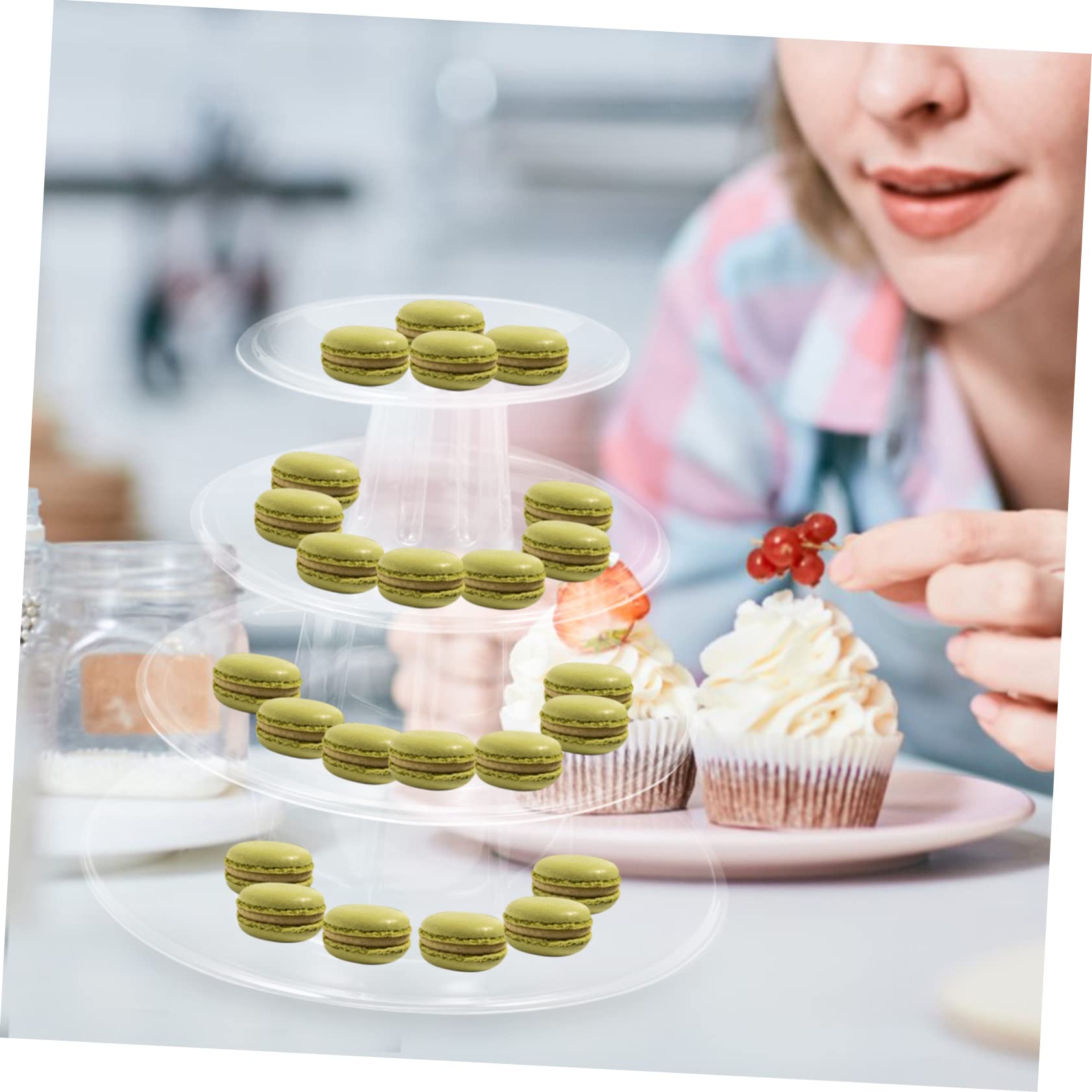 STOBAZA Macaron Display Stand Cake Serving Tray Desktop Stand Cupcake Rack Appetizer Container Cupcake Display Riser Pallets Donut Tier Stand Round Cake Carrier Dessert Transparent Plastic