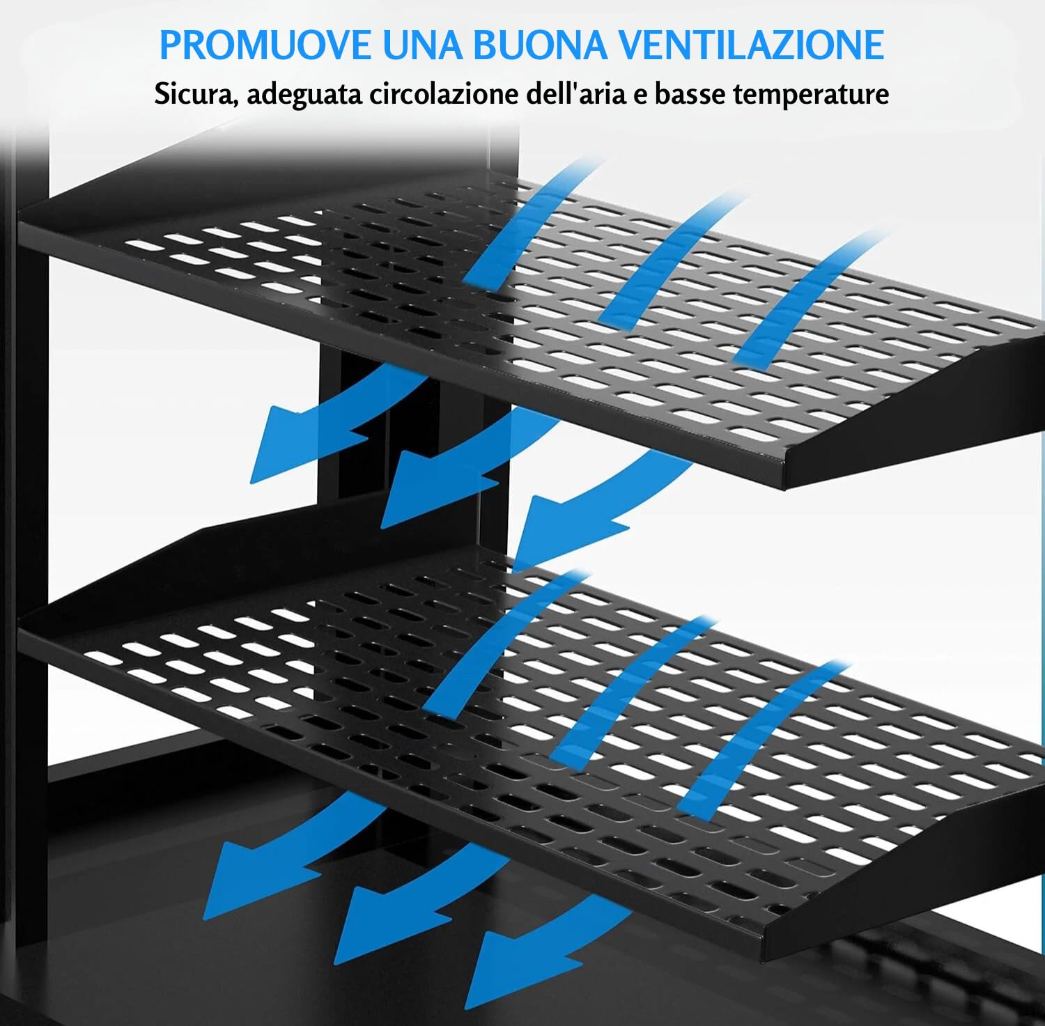 Pyle 2 Pezzi Mensola per Rack 48 cm 1U, Armadio Rack Ventilata, Nero