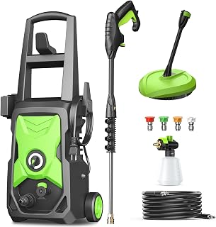 BAQICK Electric Pressure Washer with Surface Cleaner, 4 Nozzles & Foam Cannon - 25ft Hose for Driveway, Car, Patio Cleaning