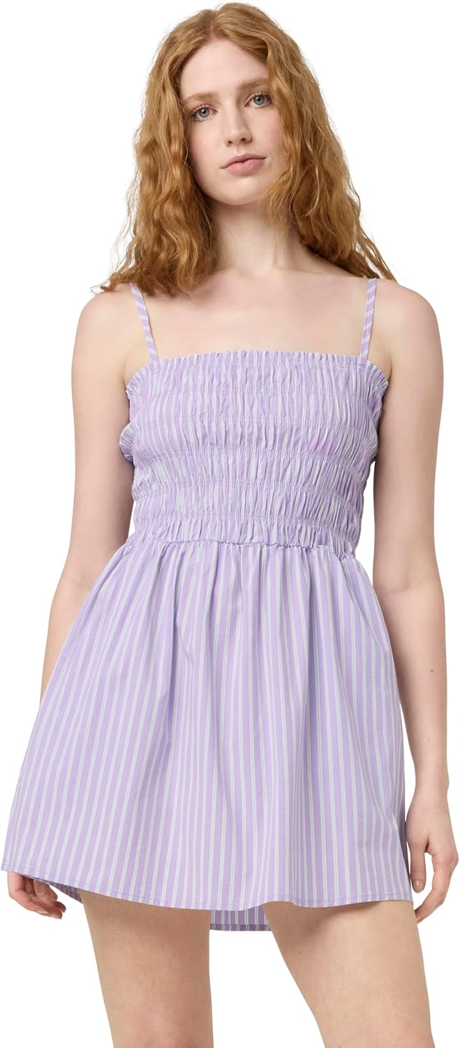 ((SZ XL))florence by mills Women's Villa Collection Poplin Smocked Dress Lavender Classic Stripe X-Large