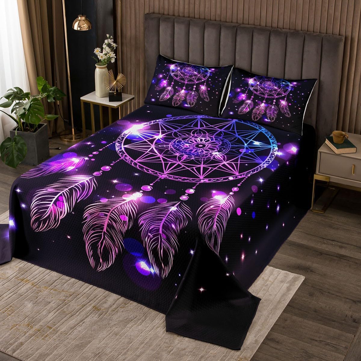 Erosebridal Musical Note Bedspread Teens Headset Print Quilted Coverlet, Rock Music Quilts for Kids Boys Girls Hip Hop Grunge Style Coverlet Set Bedding Collection, Golden, Queen Size