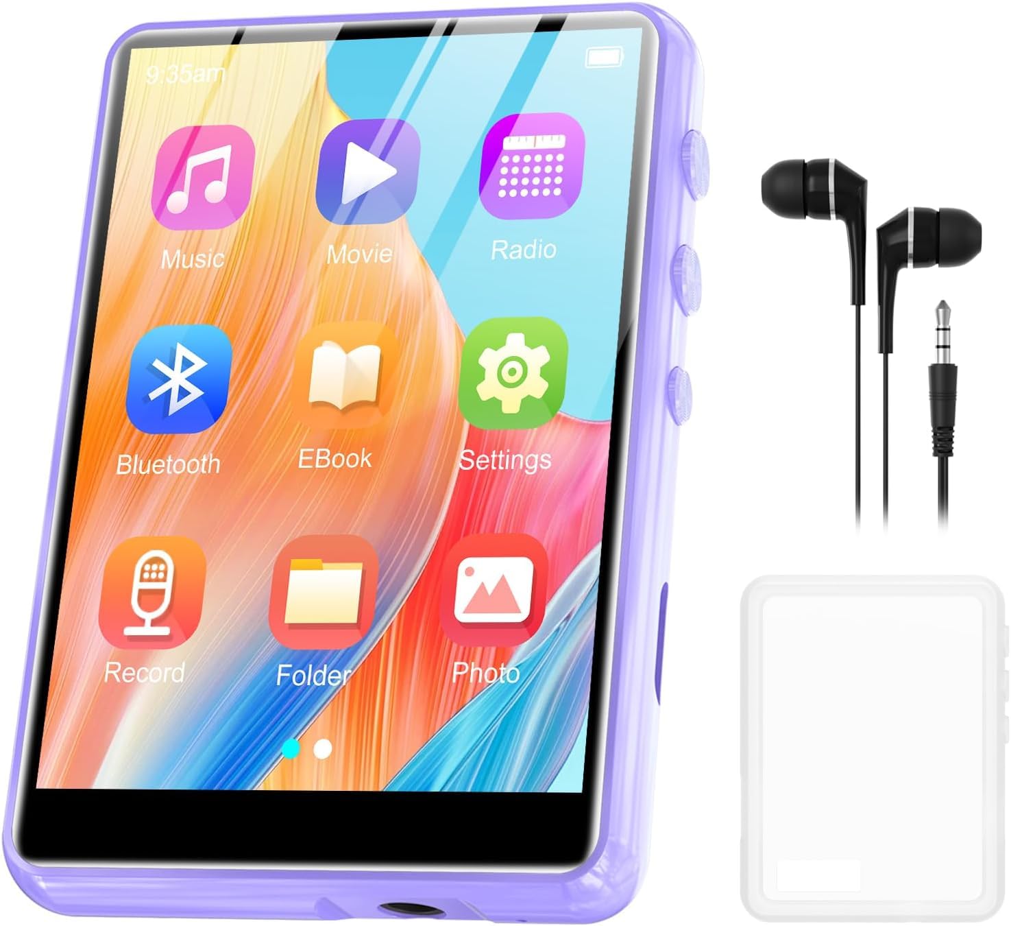 128GB MP3 Player with Bluetooth 5.4, 2.4" Portable HiFi Music Player with FM Radio/HD Speaker/E-Book, Digital Music Player Earphones Included
