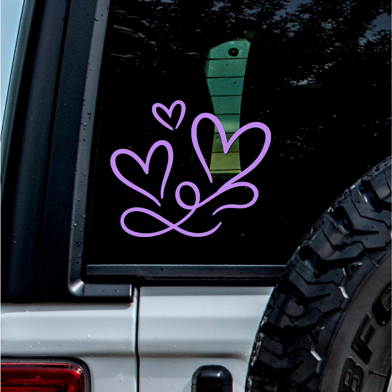 (2 Pcs Lavender Purple 12.9'' x 11.0'') - No Background - Waterproof of 3 Hearts Silhouette Sticker Decal for Laptops, Water Bottles, Cars, Trucks, Wall Ideal Gift - 925VER1K15326LA