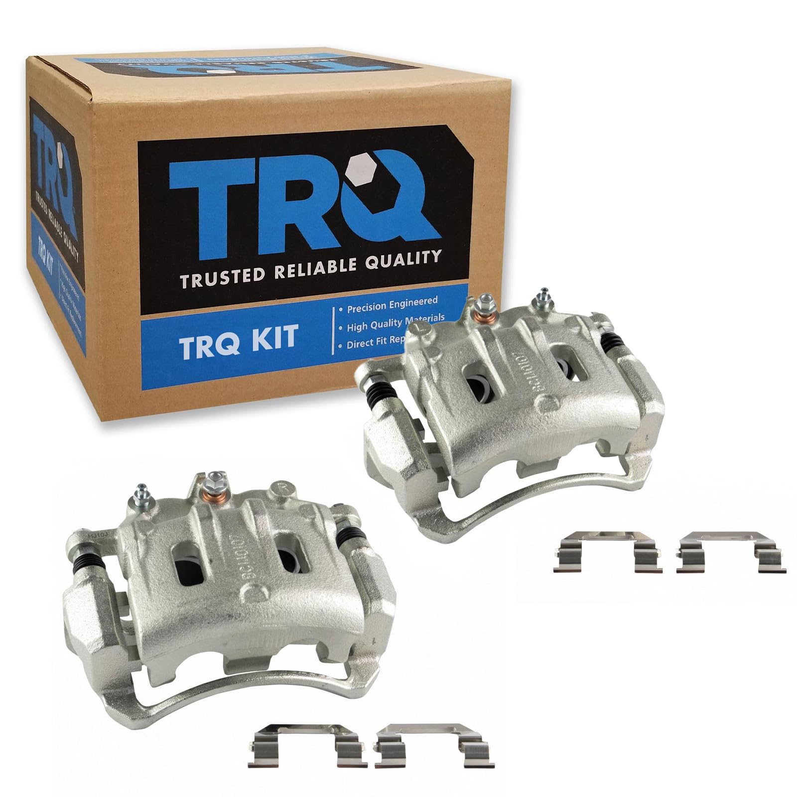 TRQ Front Brake Caliper Set Zinc Coated Brackets Hardware