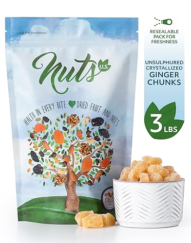 Miniatura 2 de NUTS U.S. - Trozos de jengibre cristalizado sin sulfurar, sin colores artificiales, jengibre seco fresco y delicioso en bolsa resellable