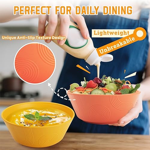 Miniatura 4 de Homienly Juego de cuencos de paja de trigo de 6 a 36 onzas con diseño texturizado, aptos para microondas y lavavajillas, juegos de tazones de sopa