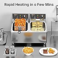 Vista 3 de Freidora Profunda Comercial 3500W Eléctrica de Encimera 25.4Qt Freidoras de Acero Inoxidable de Gran Capacidad con Cestas Dobles, Tapa y Patas Altas