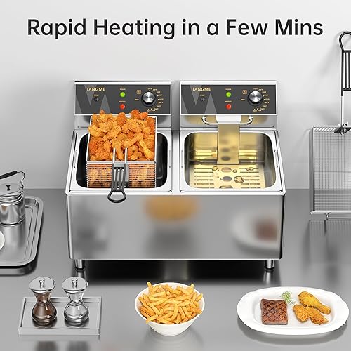 Miniatura 3 de Freidora Profunda Comercial 3500W Eléctrica de Encimera 25.4Qt Freidoras de Acero Inoxidable de Gran Capacidad con Cestas Dobles, Tapa y Patas Altas