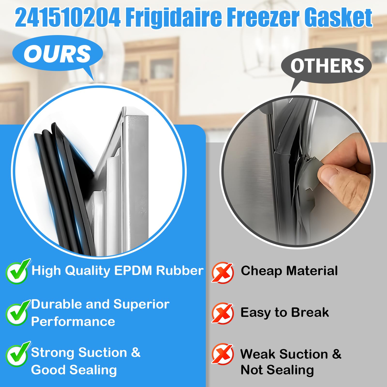 Junta de puerta de congelador mejorada 241510204 241510208 compatible con Frigidaire 241510206 7241510204 4996726 Electrolux Sello de puerta de congelador negro