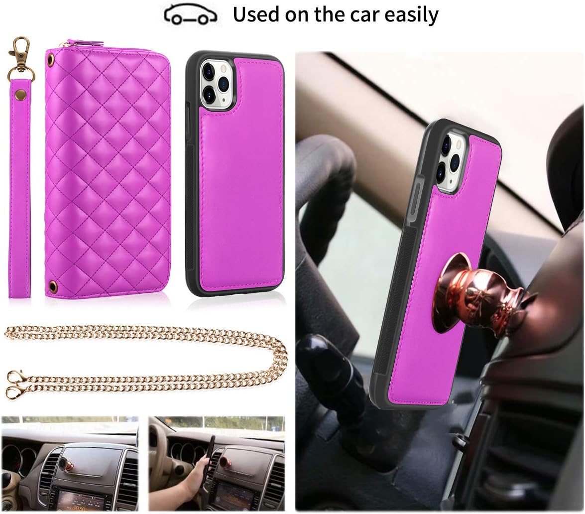 Petocase for iPhone 11 Pro Max Wallet Case, Multi-Function Zipper Purse with Detachable Magnetic Back Cover Wristlets 13 Card Slots & 4 Cash Pocket for Apple iPhone 11 Pro Max 6.5 Inch 2019 (Rose Red)