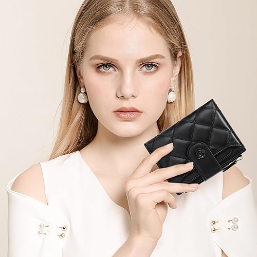 Miniatura 7 de Billeteras Pequeñas para Mujer de Cuero Billetera Plegable de Dos Pliegues para Mujer con Bloqueo RFID, Porta Tarjetas de Crédito con 15 Ranuras