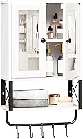 BEWISHOME Medicine Cabinet with Mirror, Wall Mounted Bathroom Storage Over Toilet, Towel Bar & Adjustable Shelf, 15.4"W x 24.4"H White YYG10W