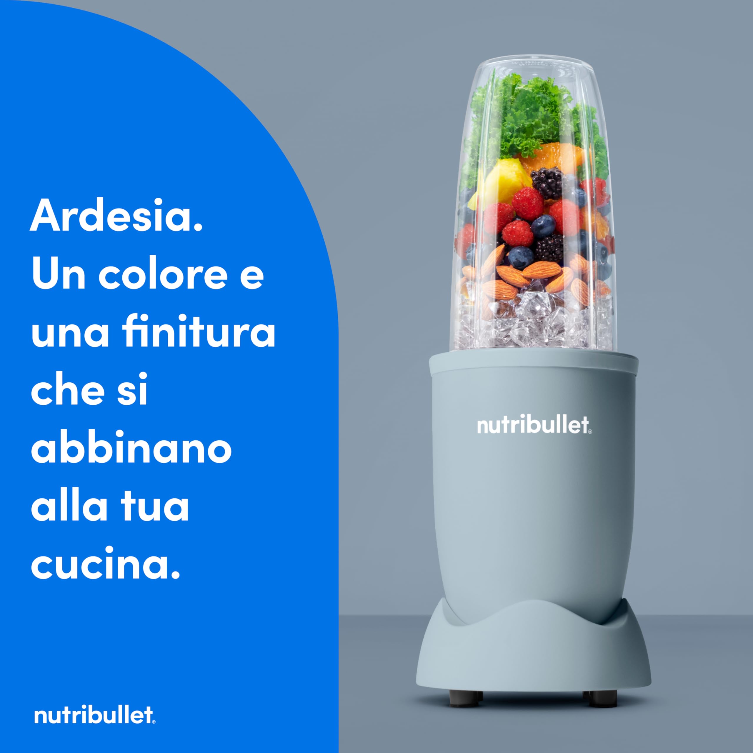Nutribullet Pro 900 - Frullatore Multifunzione, Frullatore per Smoothie Nutrienti, Frutta e Verdura, Design Compatto, Uso Facile e Pulizia Veloce, 900W, Bicchiere 710ml, Blu Grigio (NB904MASL)