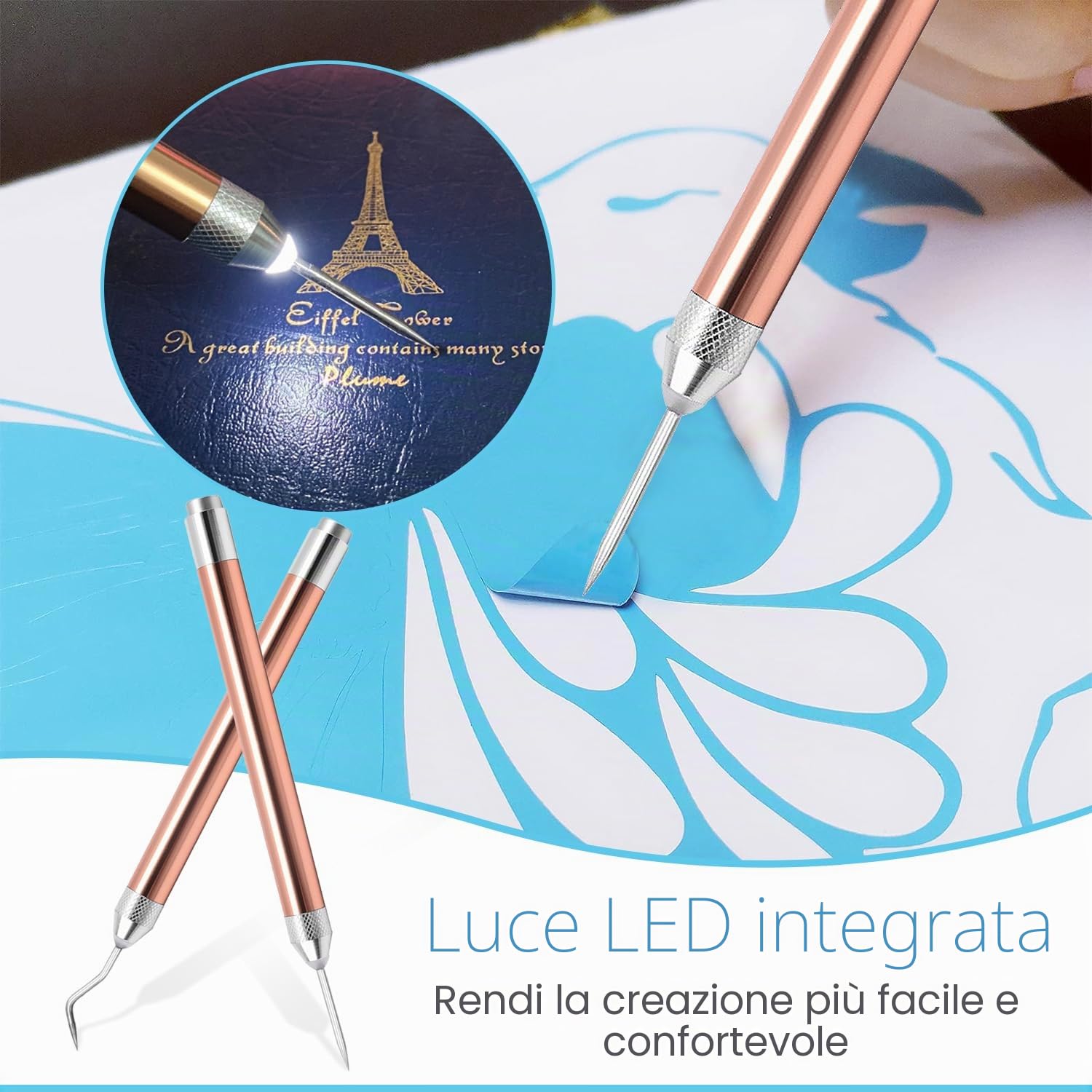 5pz Spellicolatore Vinile Spellicolino Vinile Spellicolini Strumenti per Diserbo in Vinile Strumenti di Plotter con Luci a Lampada Testa di Gancio Sostituibile per Scrapbooking Stiratura
