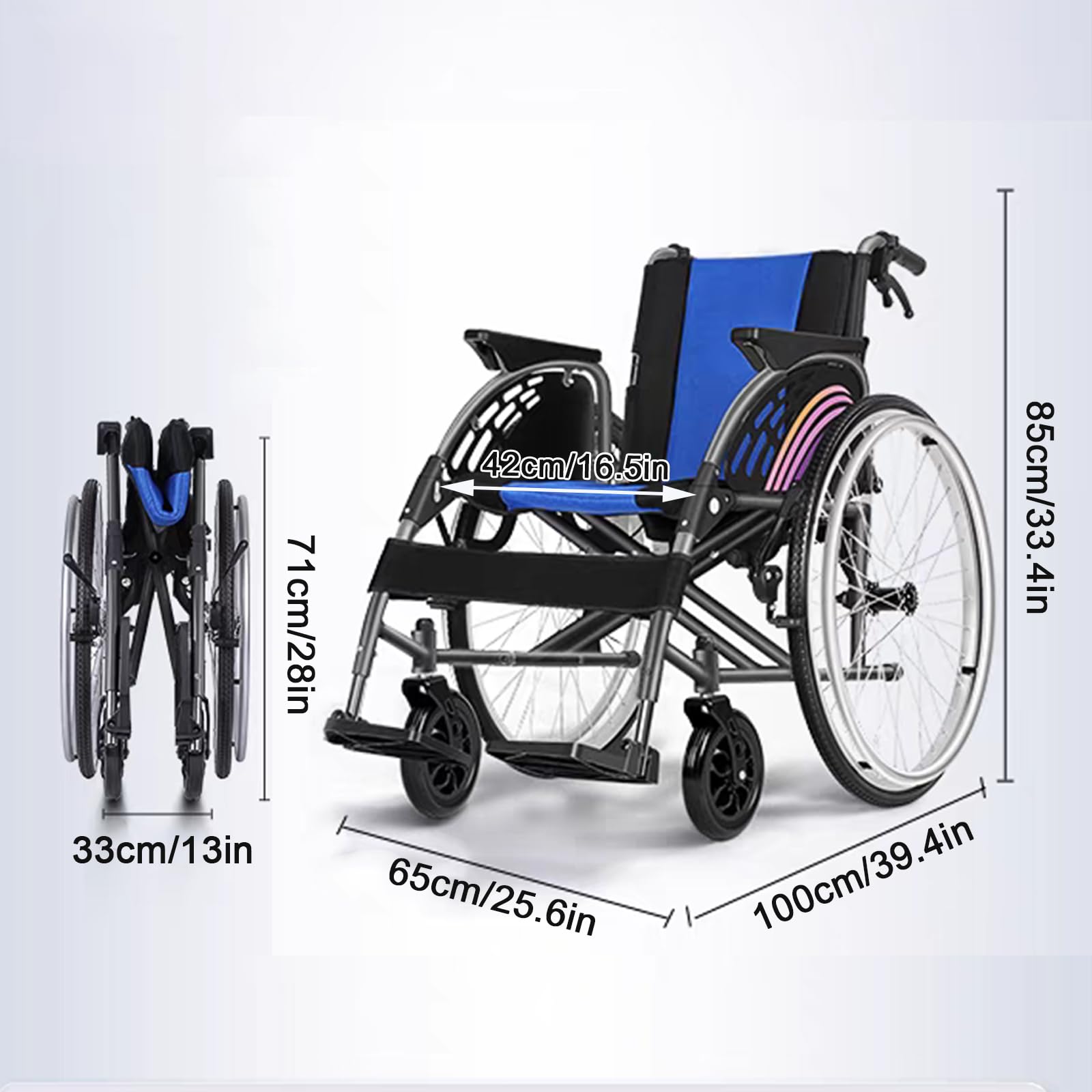 Silla de ruedas manual autopropulsada, silla de ruedas de aluminio plegable ligera con frenos de mano, ruedas traseras de liberación rápida y amortiguador para una fácil movilidad