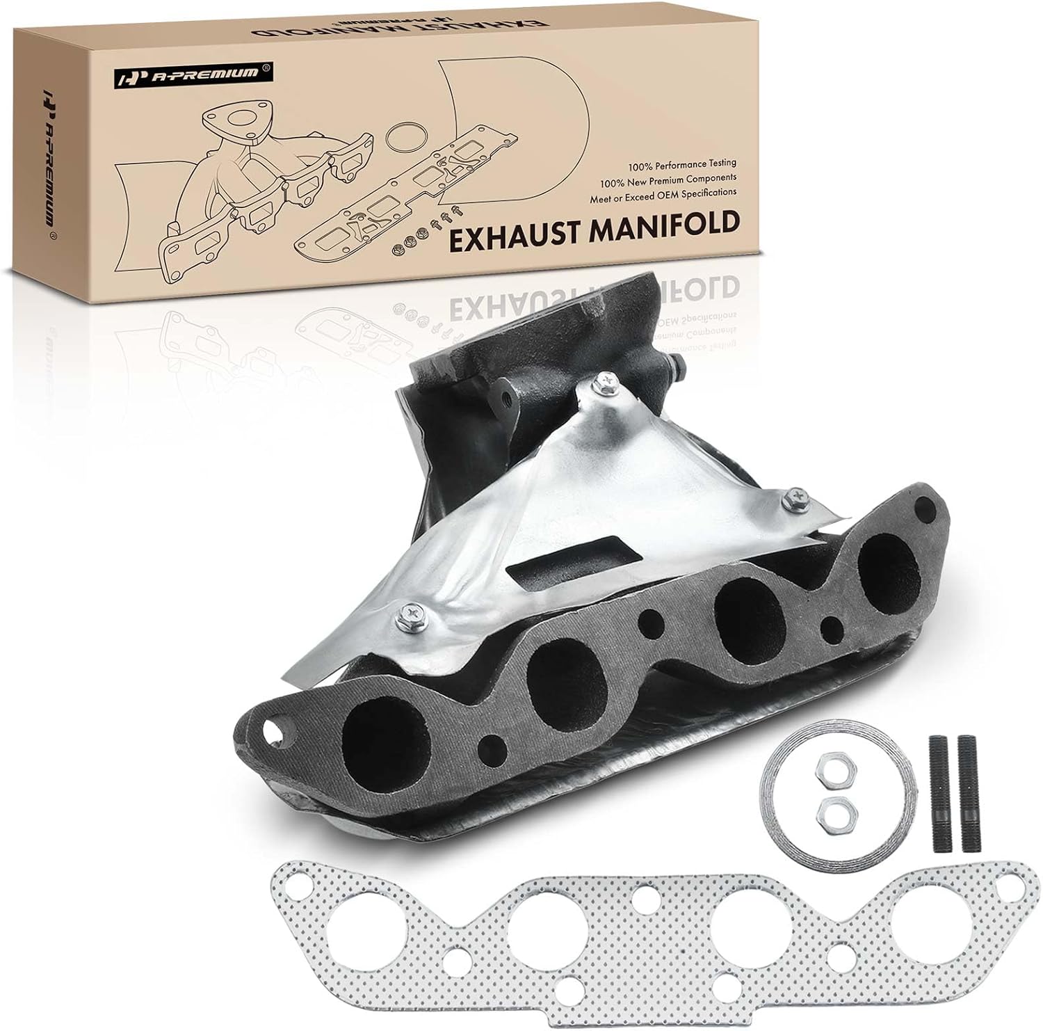 A-Premium Engine Exhaust Manifold Kit W/Gasket & Studs & Nuts [1.6L 1.8L] Compatible with Toyota, Chevrolet & Geo - Corolla 1988-1997, Celica 1990-1993 1996-1997, Nova 1988, Prizm 1989-1997