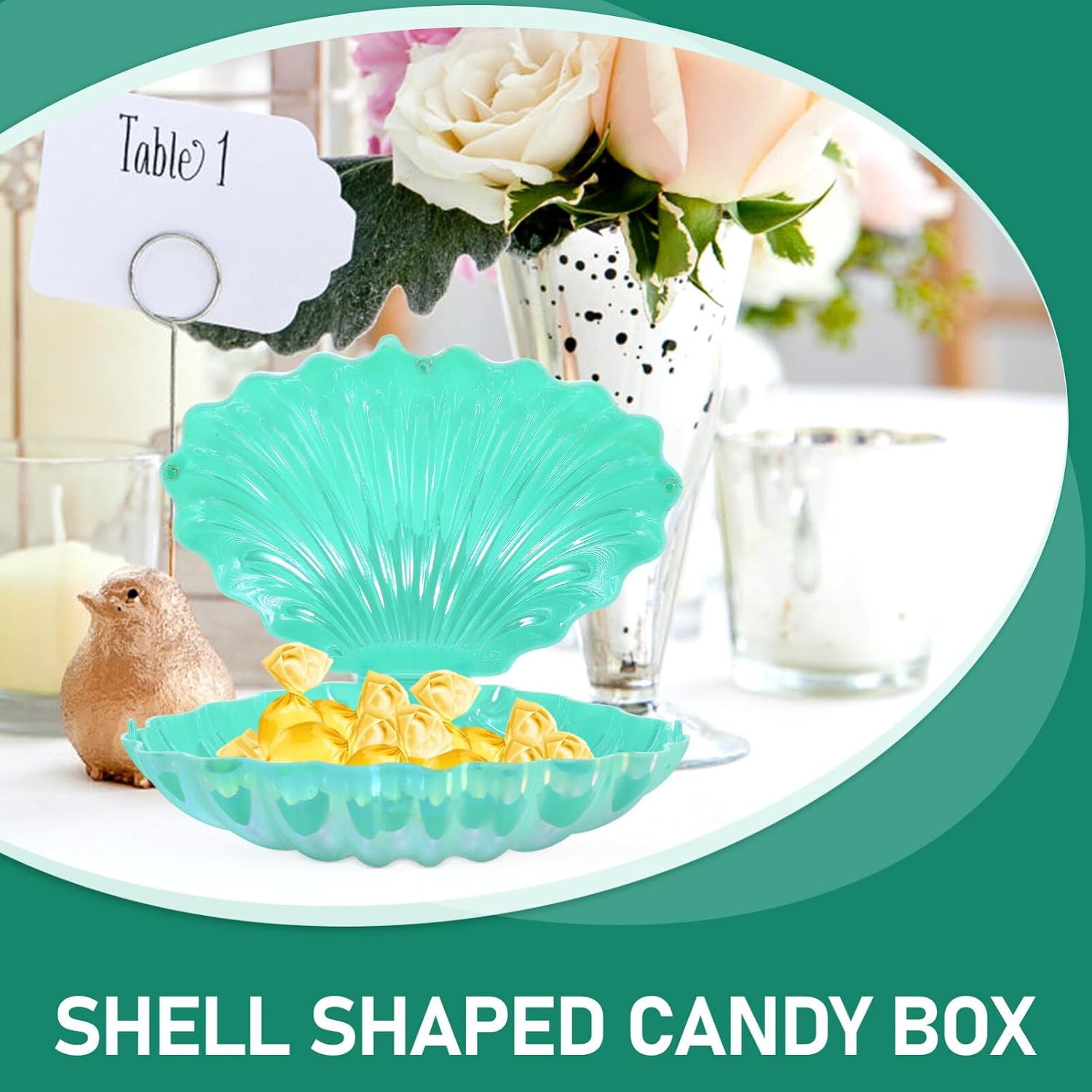 Gadpiparty Decor Plastic Mini Sea Shells Candy Boxes Jewelry Box Seashell Party Favor Containers Clam Treat Holders for Wedding Green Plastic Candy Containers