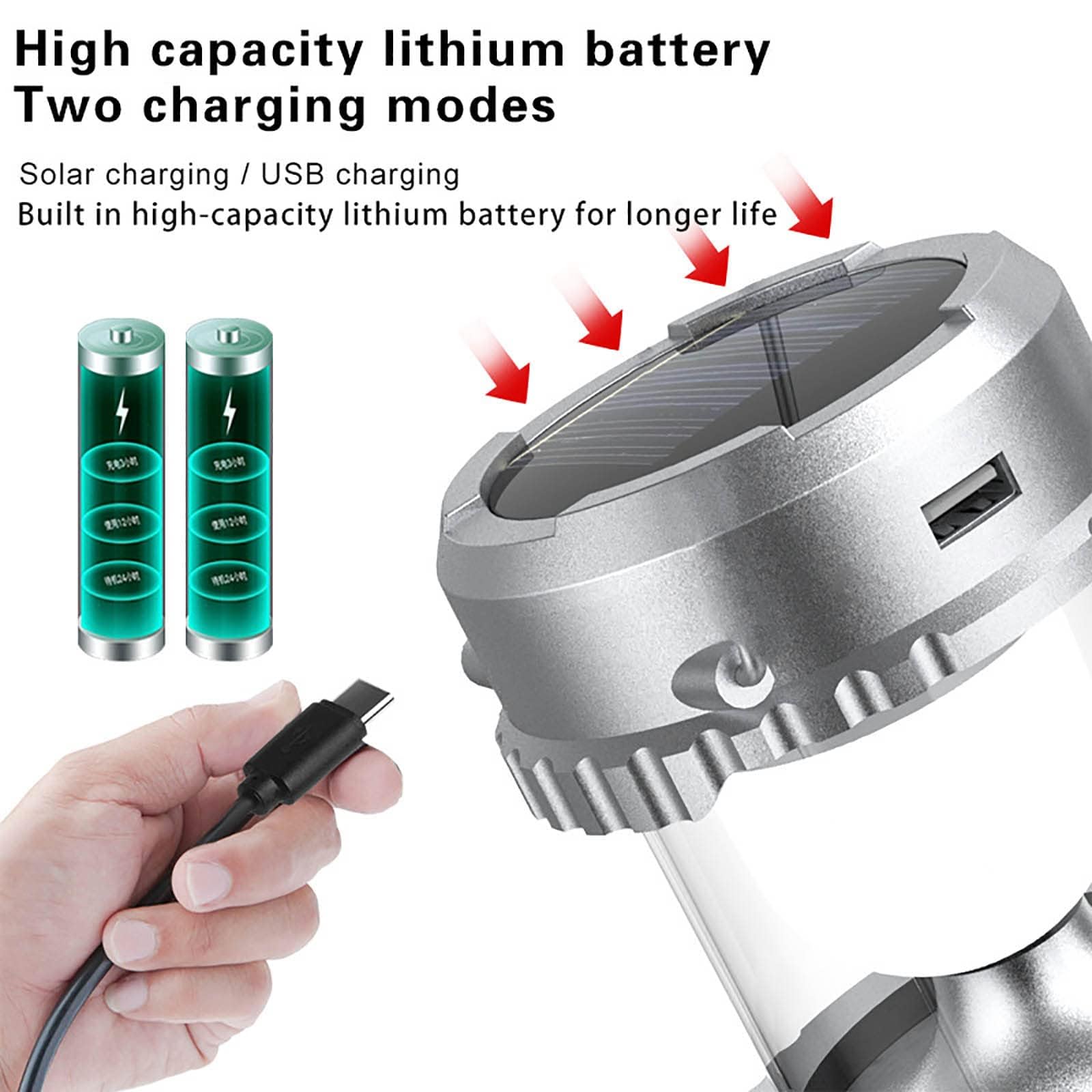 Lanterna da campeggio con ventilatore, torcia pieghevole, ricaricabile tramite USB, lampada da campeggio solare e a batteria, per picnic, barbecue, pesca, viaggi, luce di emergenza ricaricabile