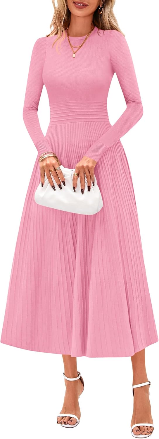 PRETTYGARDEN Womens Sweater Dress 2026 Long Sleeve Elegant Knit A Line Fall Wedding Guest Cocktail Midi Winter Dresses