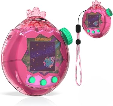 Transparent Cover Case for Tamagotchi Paradise with Crown Cap and Lanyard, Plastic Case Compatible with Tamagotchi Paradise, Drop - Resistant & Scratch-Proof Transparent Pink