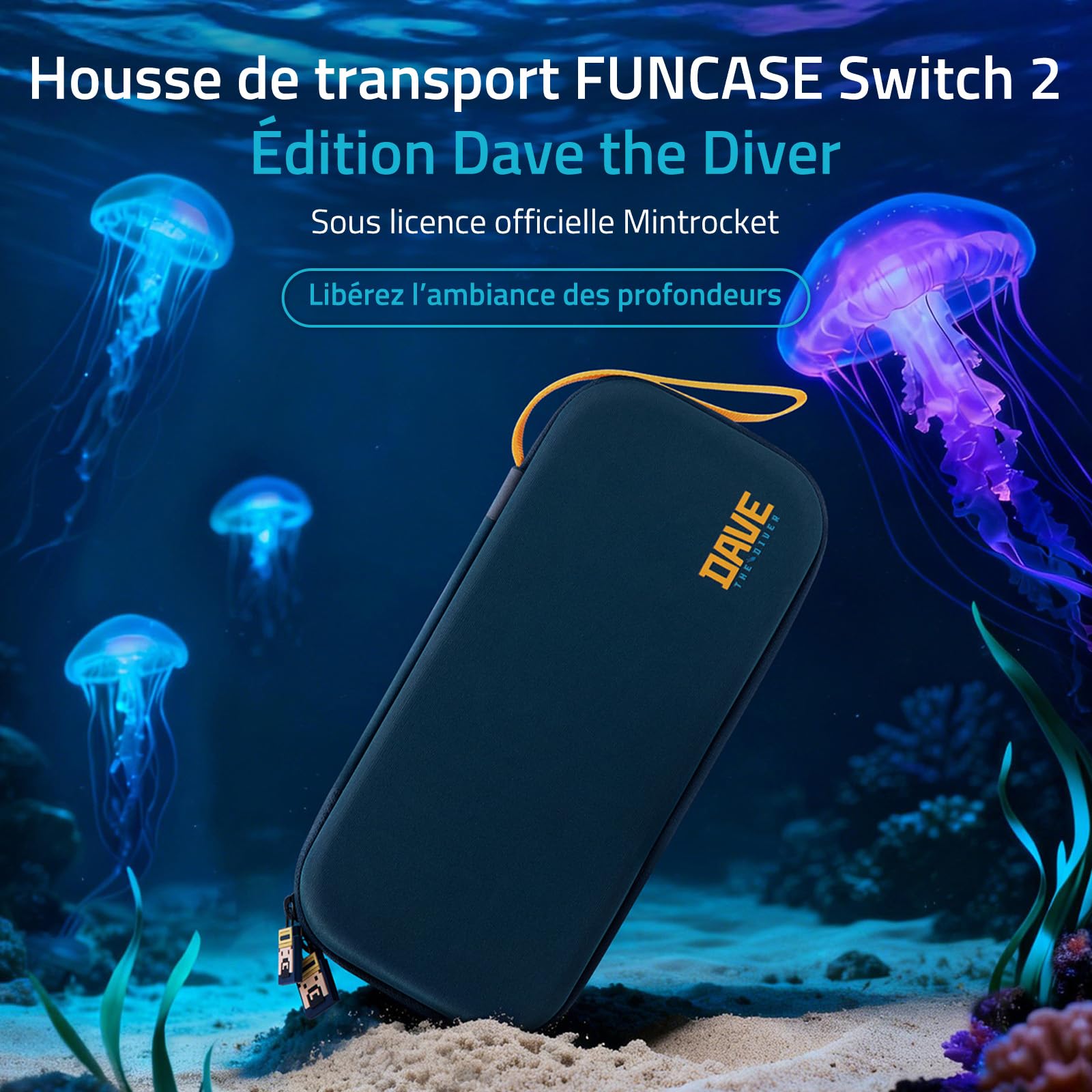 Funlab Étui de Transport pour Console Nintendo Switch 2, Sac de Voyage avec 10 Cartouches de Jeu, Intérieur Doux et Poche Filet, Dave The Diver Case Peut Contenir Une Variété D'accessoires Switch 2