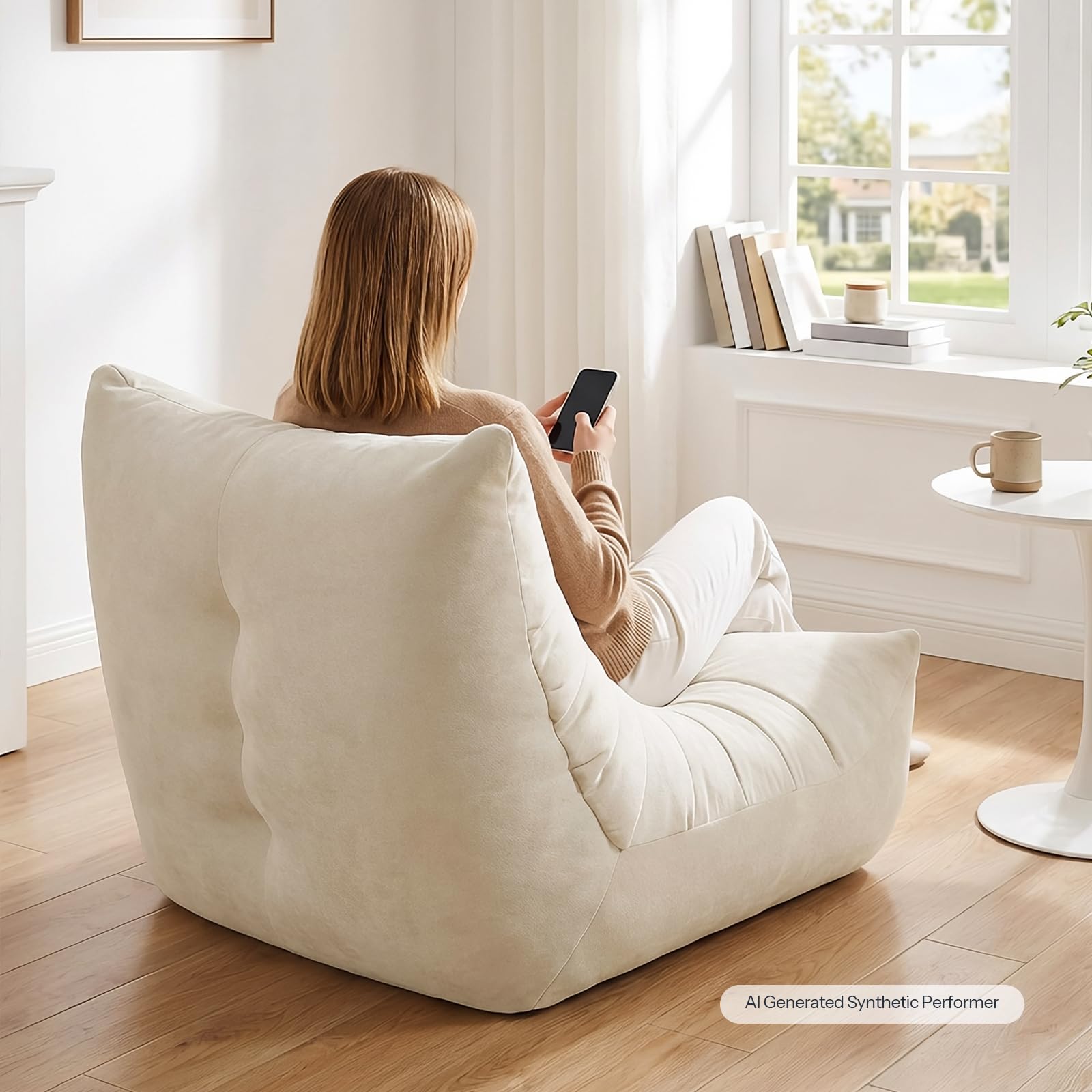 HOOBRO Pouf Poire Chenille, Beige EBE04SO01