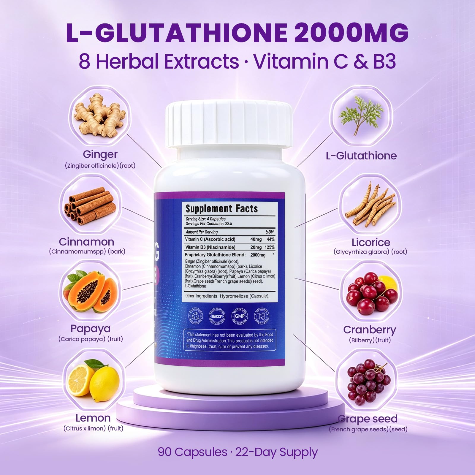 Whitening Glutathione 2000mg, Skin Lightening Pills, 90 Capsules — Amazon image 3