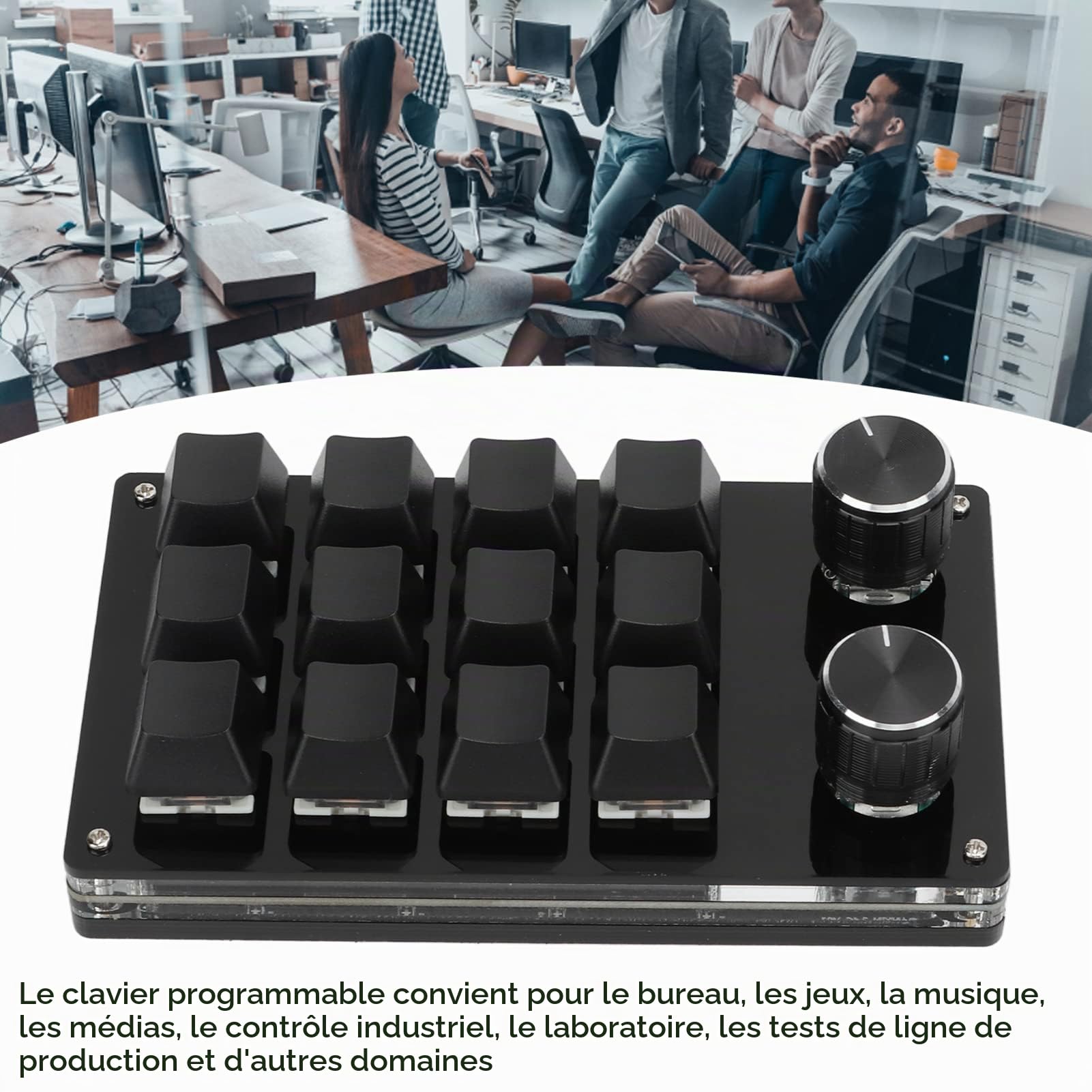 Cuifati Mini Clavier Mécanique Macro à Une Main - 12 Touches Micro Programmables et 2 Boutons, Bricolage pour Jeu (Tout Noir)