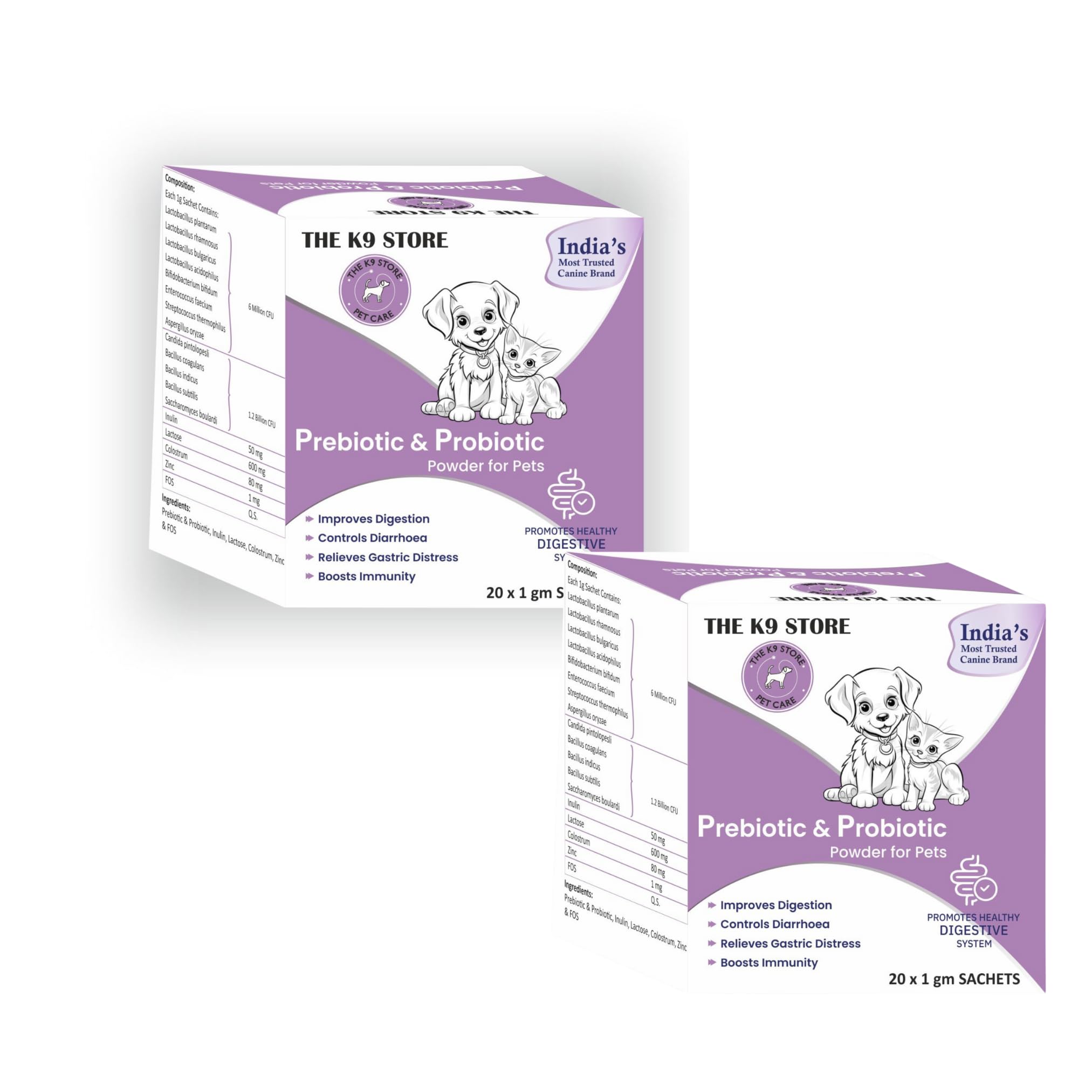 The K9 Store Prebiotics & Probiotics for Dogs & Cats - Dog Gut Health Supplement - Dog Diarrhea Medicine - Pro Belly for Dogs Gut - Dog Supplement Powder-Pre & Probiotic (Pack of 2 (40 SACHETS))