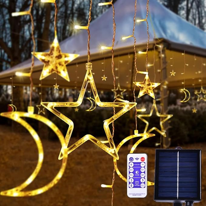 Solar Moon Star Lights String Light Outdoor Waterproof Solar Powered Curtain Lights