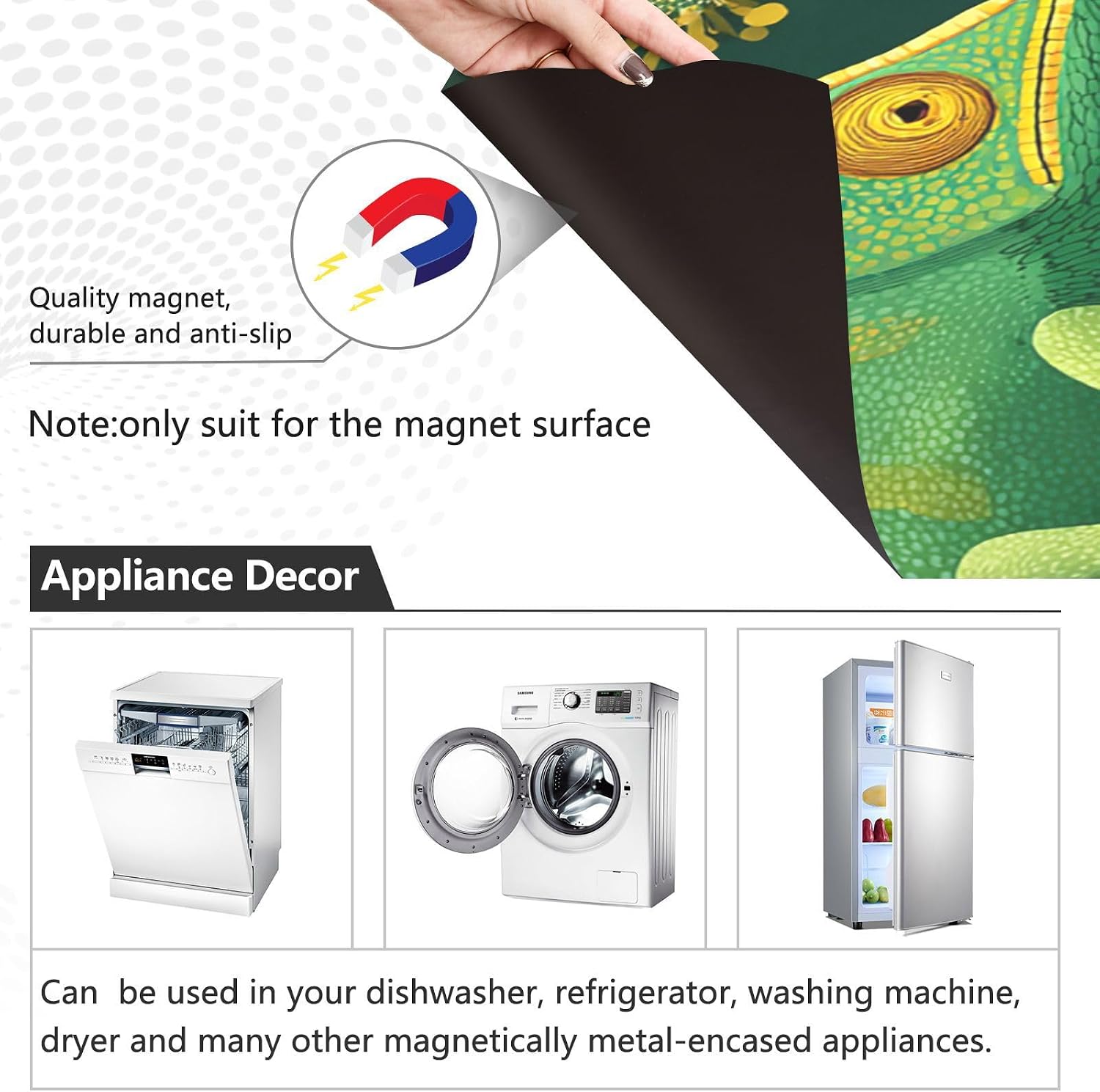 QUGRL Chameleon Jungle Leaves Dishwasher Magnet Cover Front Door Decorative Refrigerator Covers Magnetic Sheet Sticker Wash Machine Fridge Panel Decal for Kitchen Appliance 23x26 in