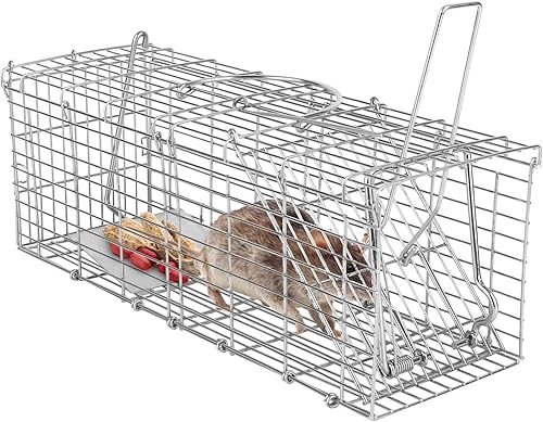 Miniatura 9 de Moclever Trampa para ratas humanitarias, trampas vivas para ratas, jaula de roedores, alambre galvanizado plegable para ardillas pequeñas, ardillas,