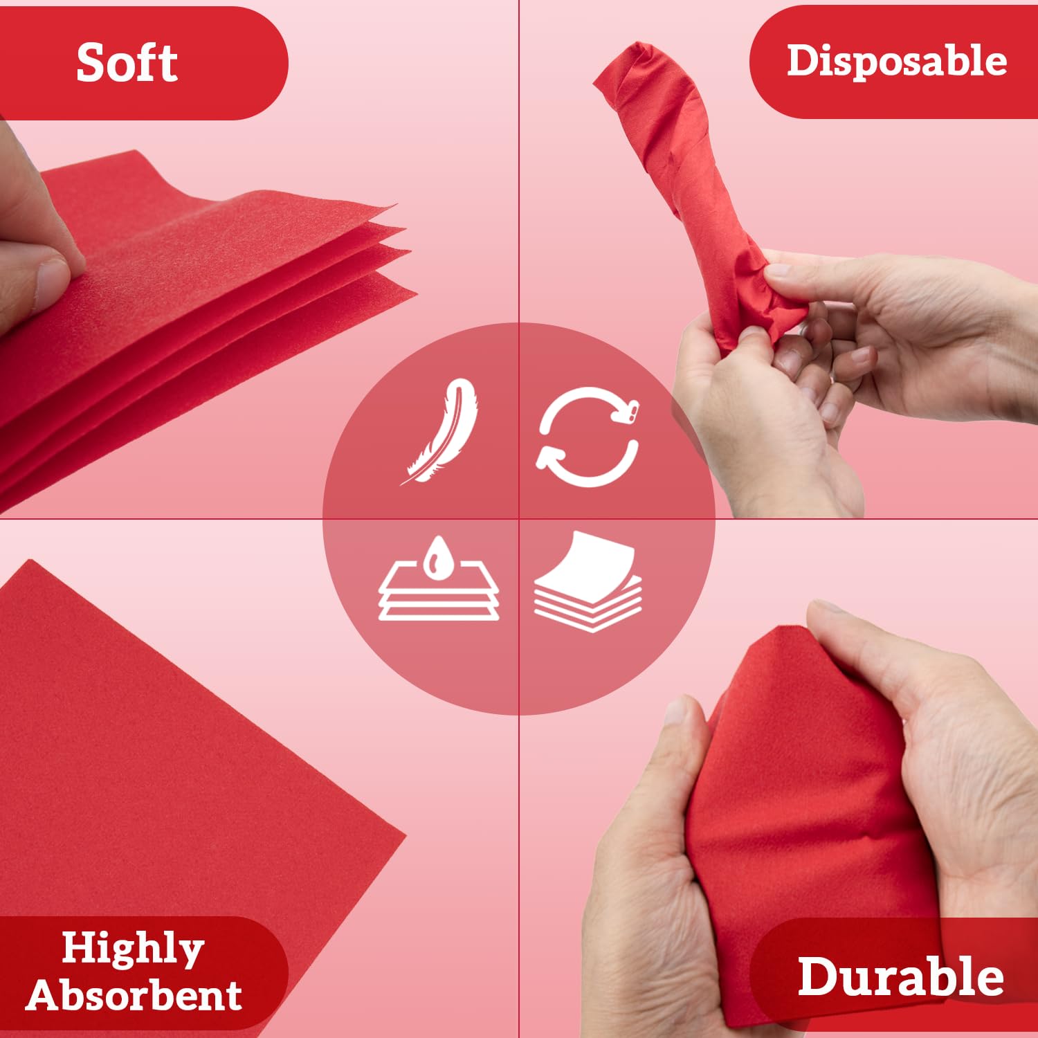 Paquete de 500 servilletas de cóctel rojas, servilletas de papel a granel ecológicas, servilletas cuadradas desechables para fiestas, servilletas de cena suaves y absorbentes, servilletas de bebidas