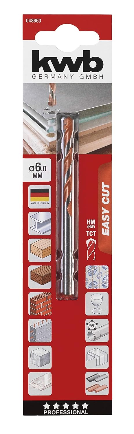 kwb Easy-Cut All-Purpose Drill 048660 (Ø 6 mm, Roundness, for Stone, Concrete, Ceramics, Hard and softwood, Plastics and Acrylic, Steel, Glass and Crystal)