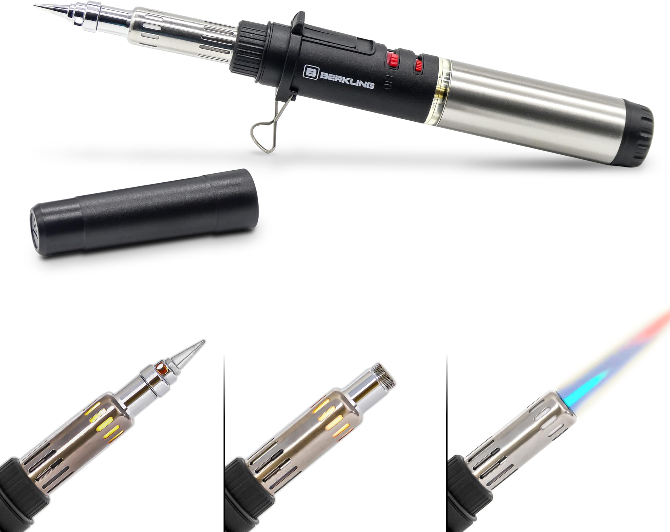 Premium Butane Soldering Iron - Portable Cordless Welding Micro Solder Torch Gun for Brazing Wire, Electronics & Jewelry - Pro Grade Includes Plated Copper tip + Stand (BSG-668 Black)