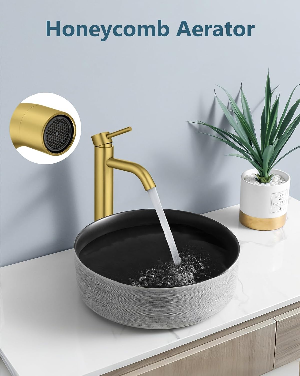Aolemi Vessel Sink Faucet – SUS304 Stainless Steel Tall Bathroom Faucet,Single Lever Handle,1 Hole Bathroom Faucets with Supply Lines and Pop Up Drain,Gold
