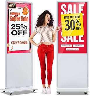 MWE 49 Inch Indoor Digital Signage Touchscreen Kiosk Floor Standing Advertising Display LCD Totem Interactive Display Poster Android System with Auto Media Player-White