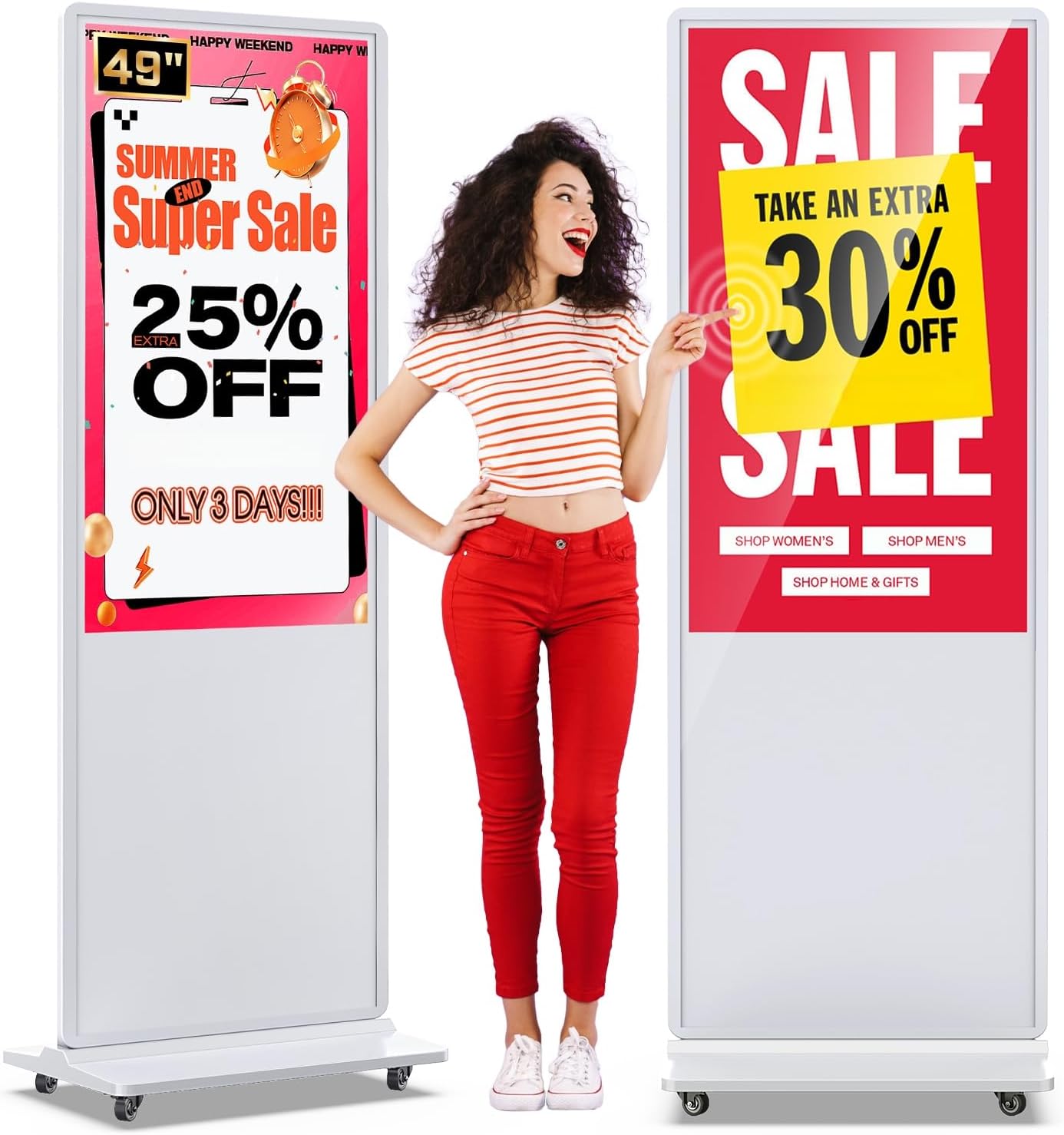 MWE 49 Inch Indoor Digital Signage Touchscreen Kiosk Floor Standing Advertising Display LCD Totem Interactive Display Poster Android System with Auto Media Player-White