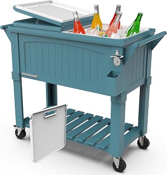 Permasteel Party Cooler with Divider, Spacious 80-Qt Capacity, Chills 36hrs, Serving Tray, Rolling Ice Chest for Indoor and Outdoor Entertainment, Matte Teal