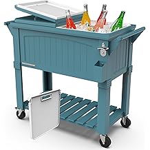 Permasteel Party Cooler with Divider, Spacious 80-Qt Capacity, Chills 36hrs, Serving Tray, Rolling Ice Chest for Indoor and Outdoor Entertainment, Matte Teal