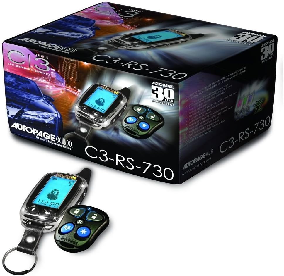 AutoPage C3-RS730LCD 4-Channel 5-Button Chrome LCD Alarm with Remote Car Starter