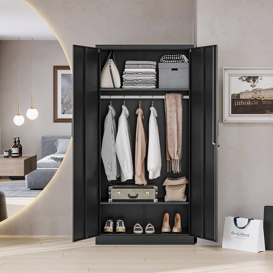 Arco　メタルワードローブ　BR Amazon.com: winiowa Metal Armoire Wardrobe Closet with 2