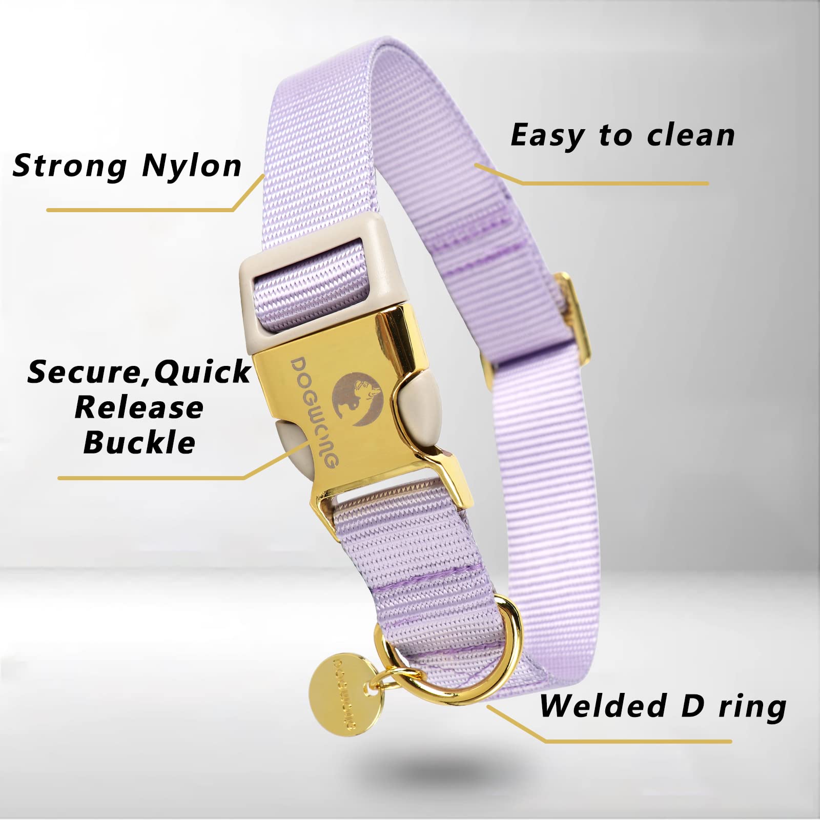DOGWONG Nylon Dog Collar, Light Purple Pet Collar Durable Adjustable Lavender Dog Collar for Small Dogs S (25.5cm-40.6cm) - Image 3