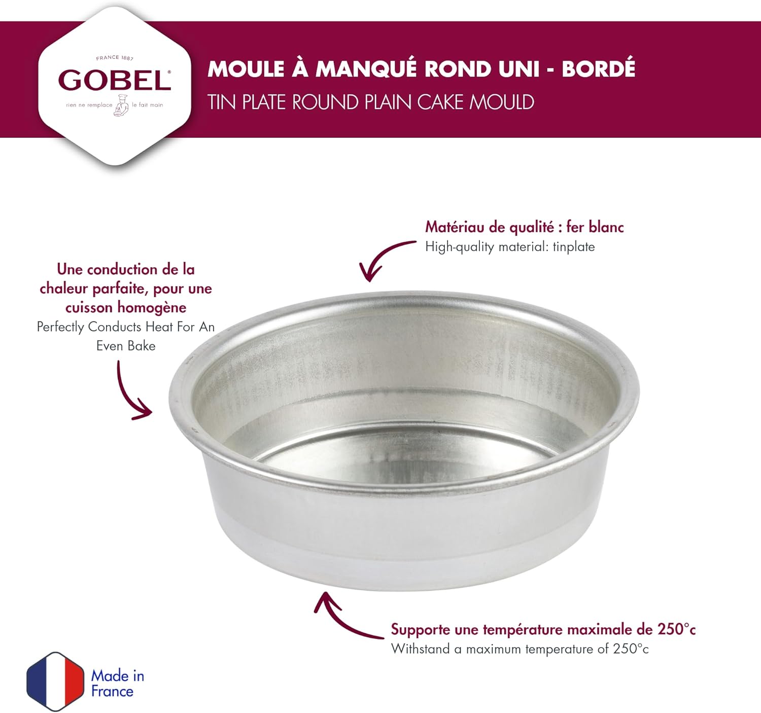 Paderno World Cuisine 12.5 Inch Tin Plain Round Cake Pan