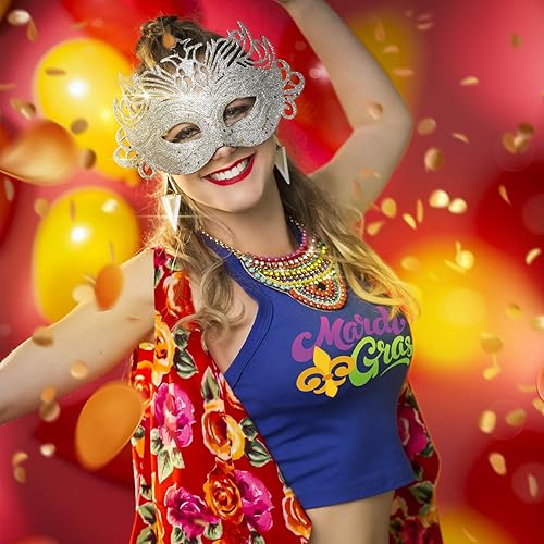 Miniatura 5 de JarThenaAMCS 19 hojas de calcomanías de vinilo de transferencia de calor Mardi Gras, máscara de mascarada, vinilo mixto impreso para carnaval,