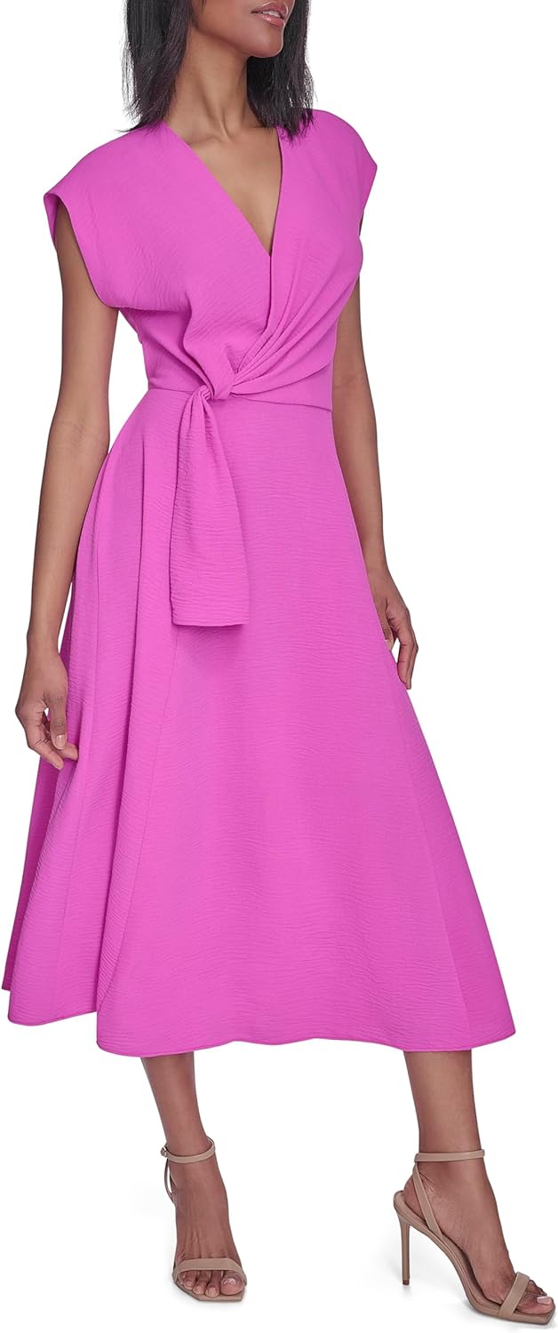 Halston Womens Cross Front V-Neck Fit & Flare Dress - Image 3