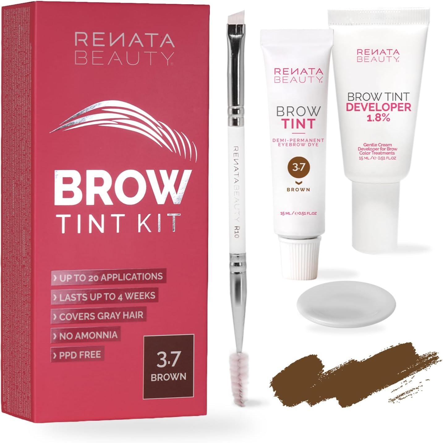 Brow Tint Kit – Semi-Permanent Eyebrow Tint & Dye Kit with 1.8% Cream Developer + Dual Brush – PPD & Ammonia Free – Lasts Up to 4 Weeks – Up to 20 Applications – Brown